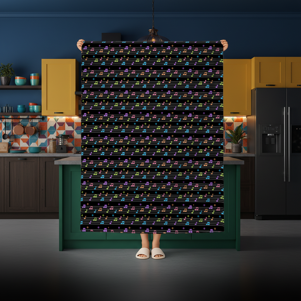 Vibrant Neon Music Notes and Rhythm Seamless Pattern Rectangular Tablecloth