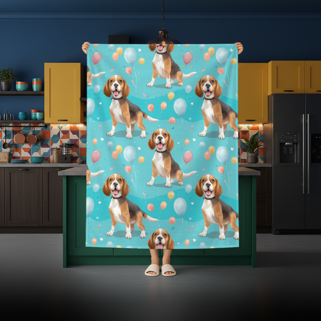 Cute Beagle Dog and Colorful Balloons Seamless Pattern Rectangular Tablecloth