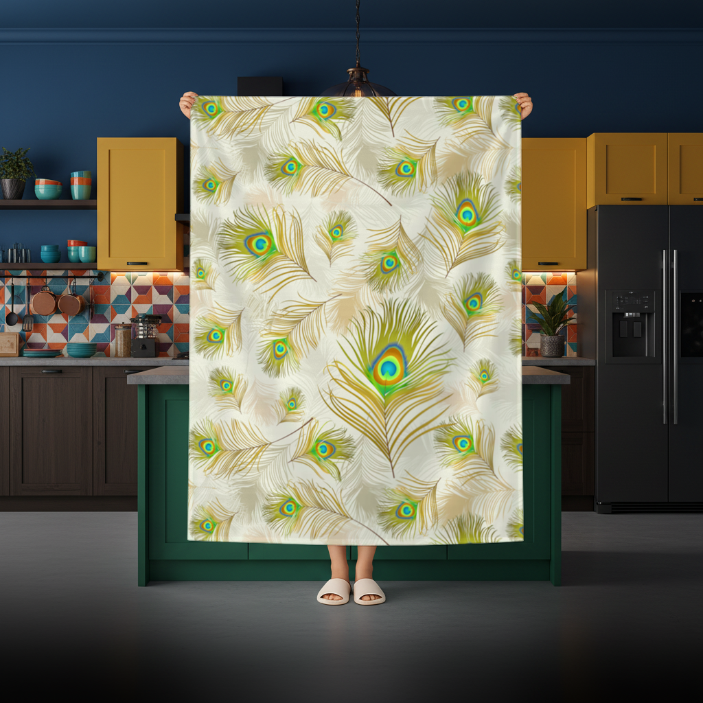 Elegant Peacock Feathers and Exotic Nature Seamless Pattern Rectangular Tablecloth