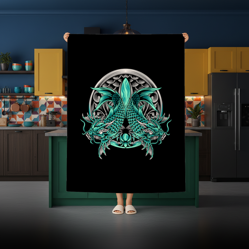 Turquoise Twin Dragon Emblem Design Rectangular Tablecloth