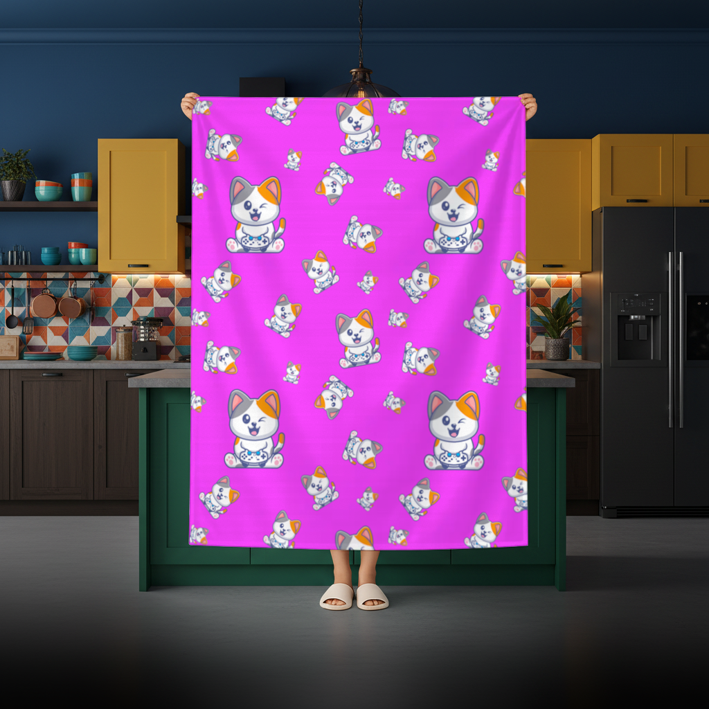 Cute Cartoon Cat Pattern on Pink Background Rectangular Tablecloth