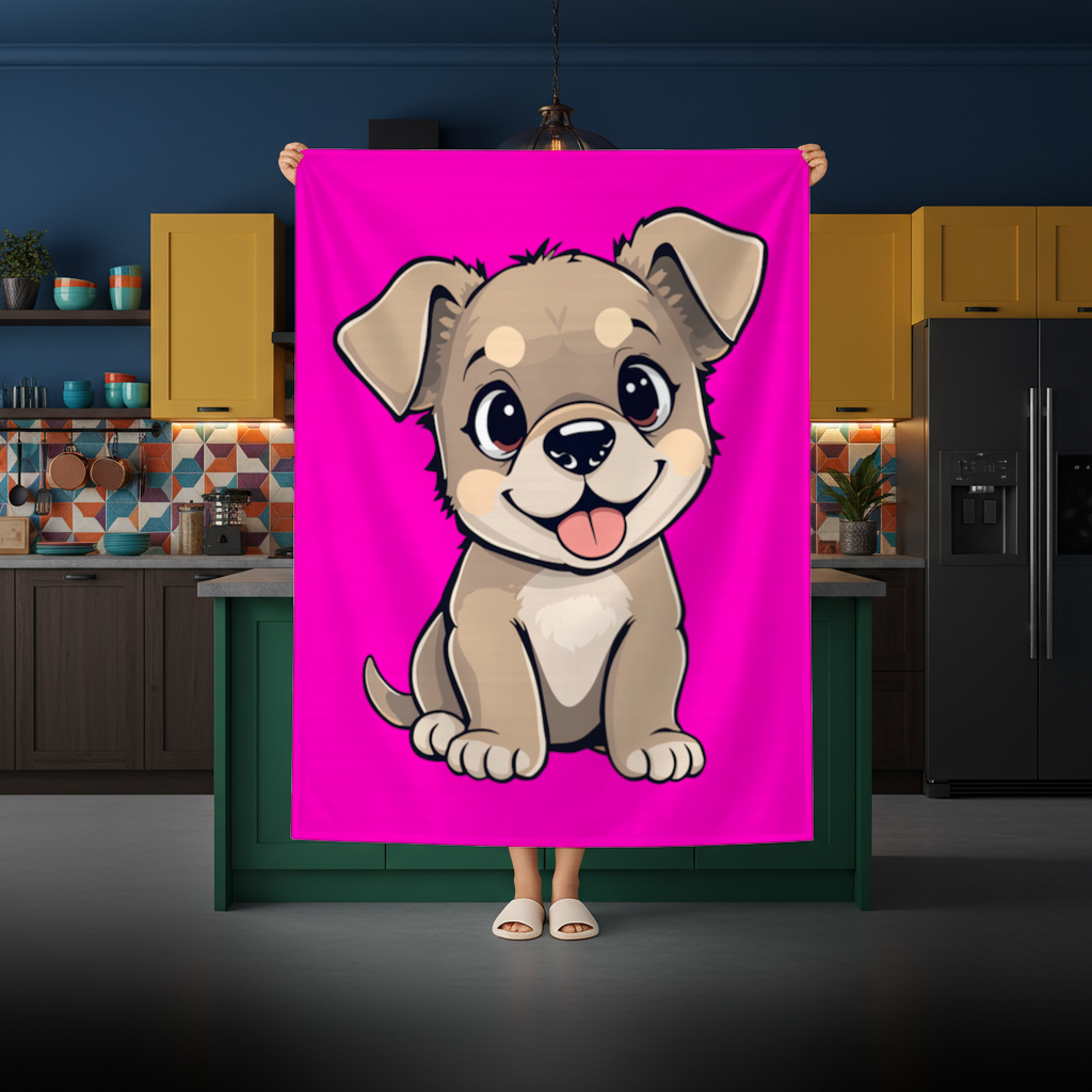Cute Dog Illustration on Pink Background Rectangular Tablecloth