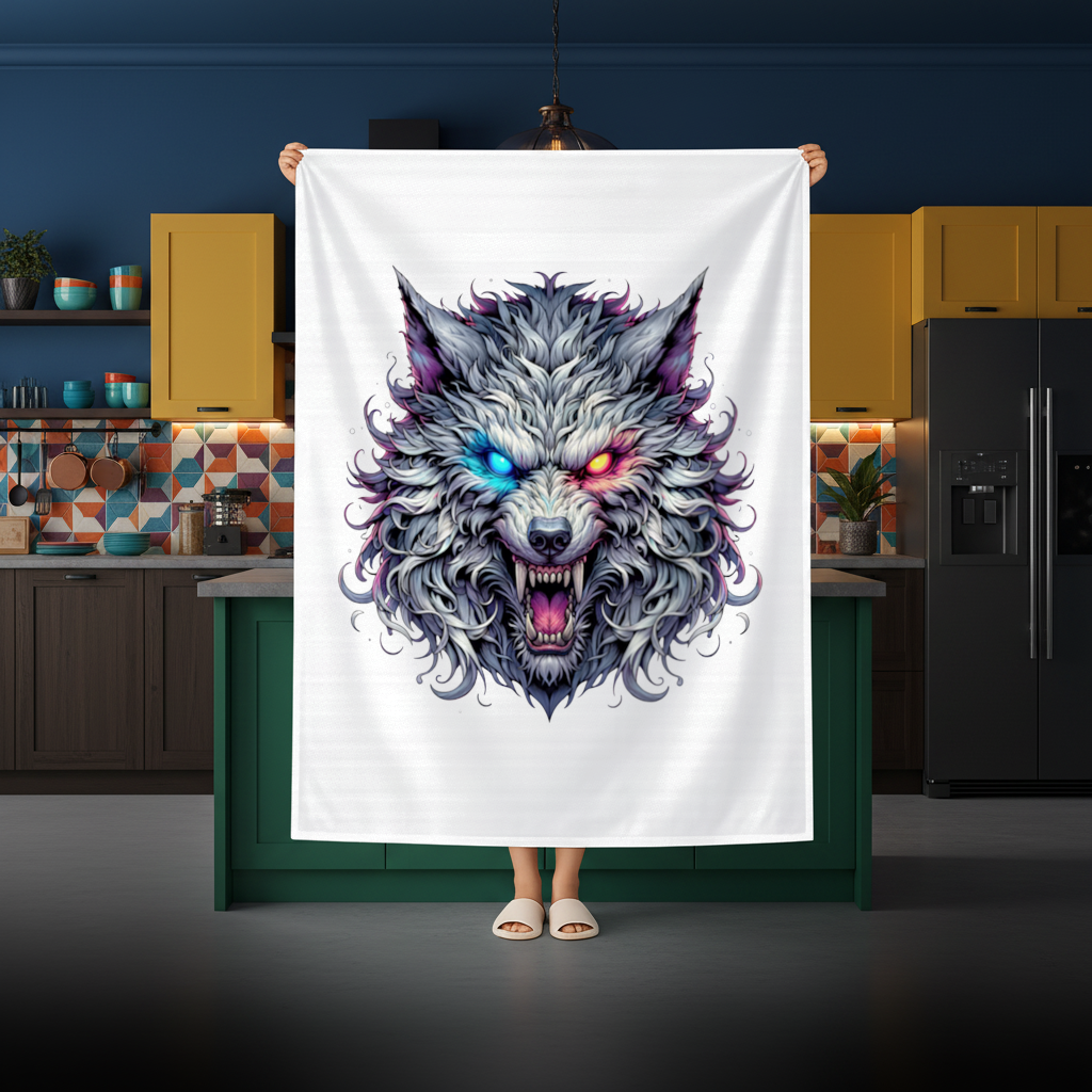 Fierce Wolf Head Illustration Heterochromia Eyes, Savage Wolf Rectangular Tablecloth