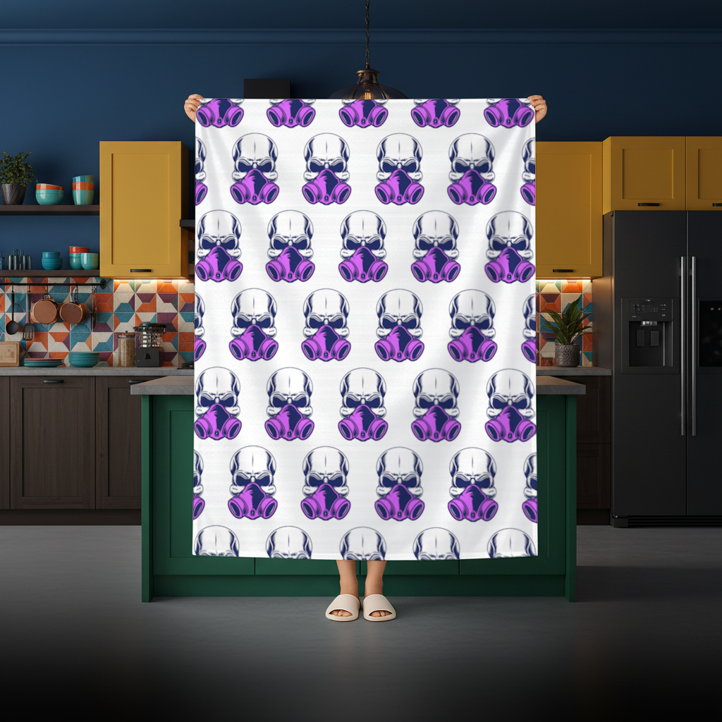 Skull with Gas Mask Illustration Modern and Edgy Design Rectangular Tablecloth