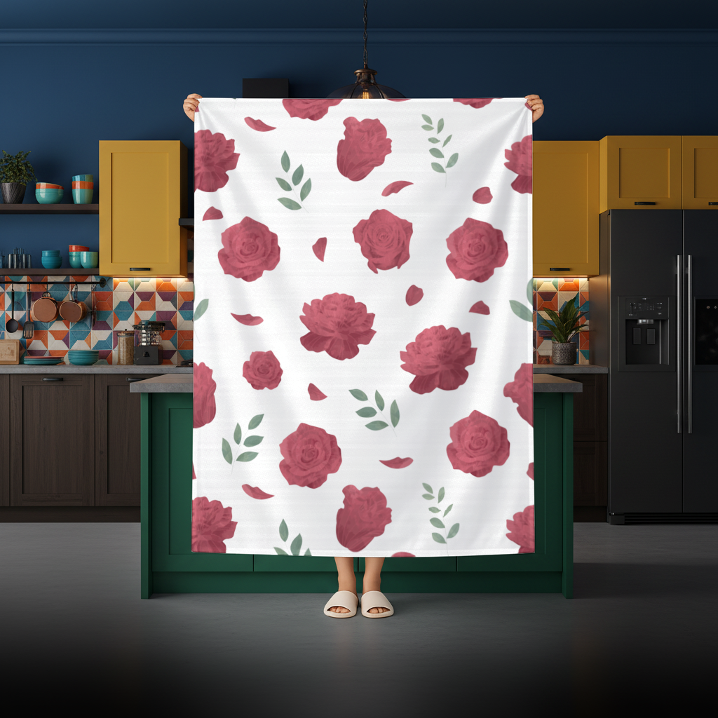 Red Rose and Leaf Romantic Seamless Pattern Rectangular Tablecloth