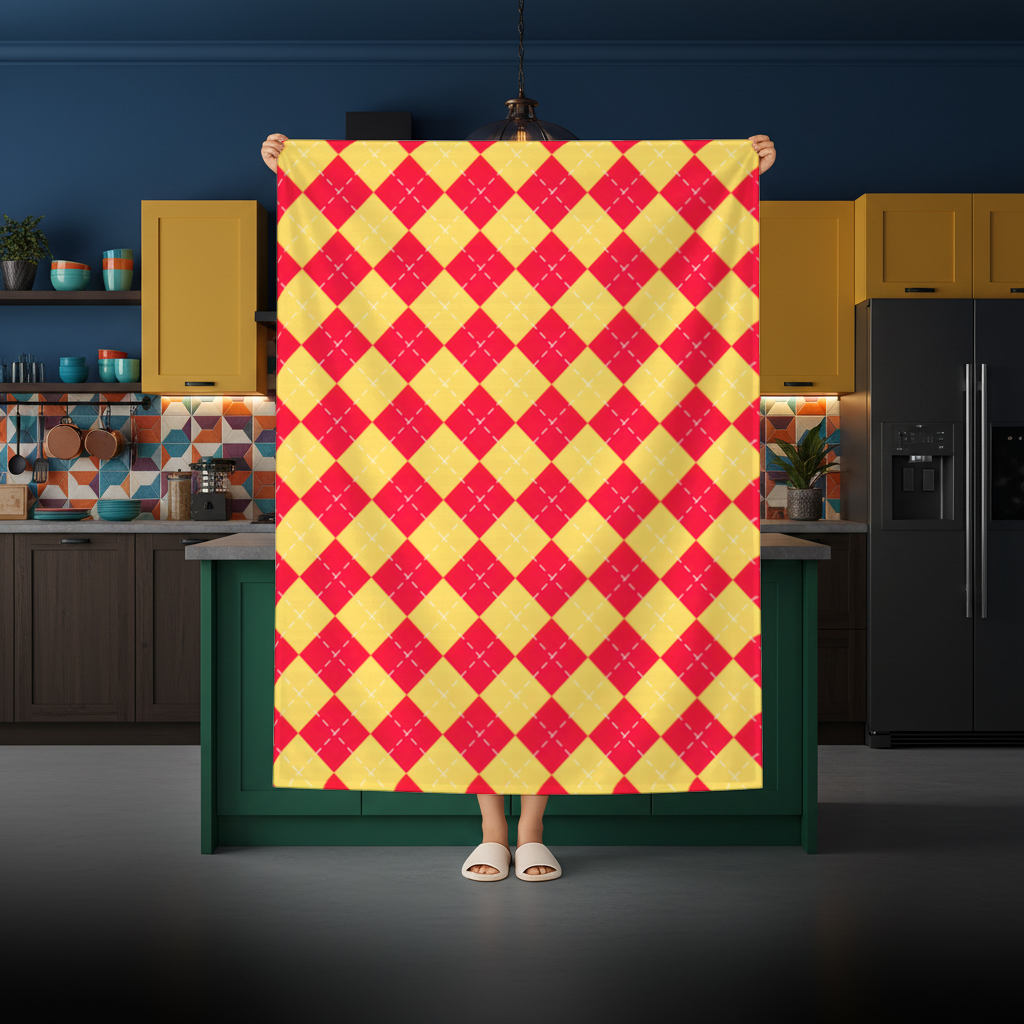 Red and Yellow Argyle Geometric Pattern Background Rectangular Tablecloth