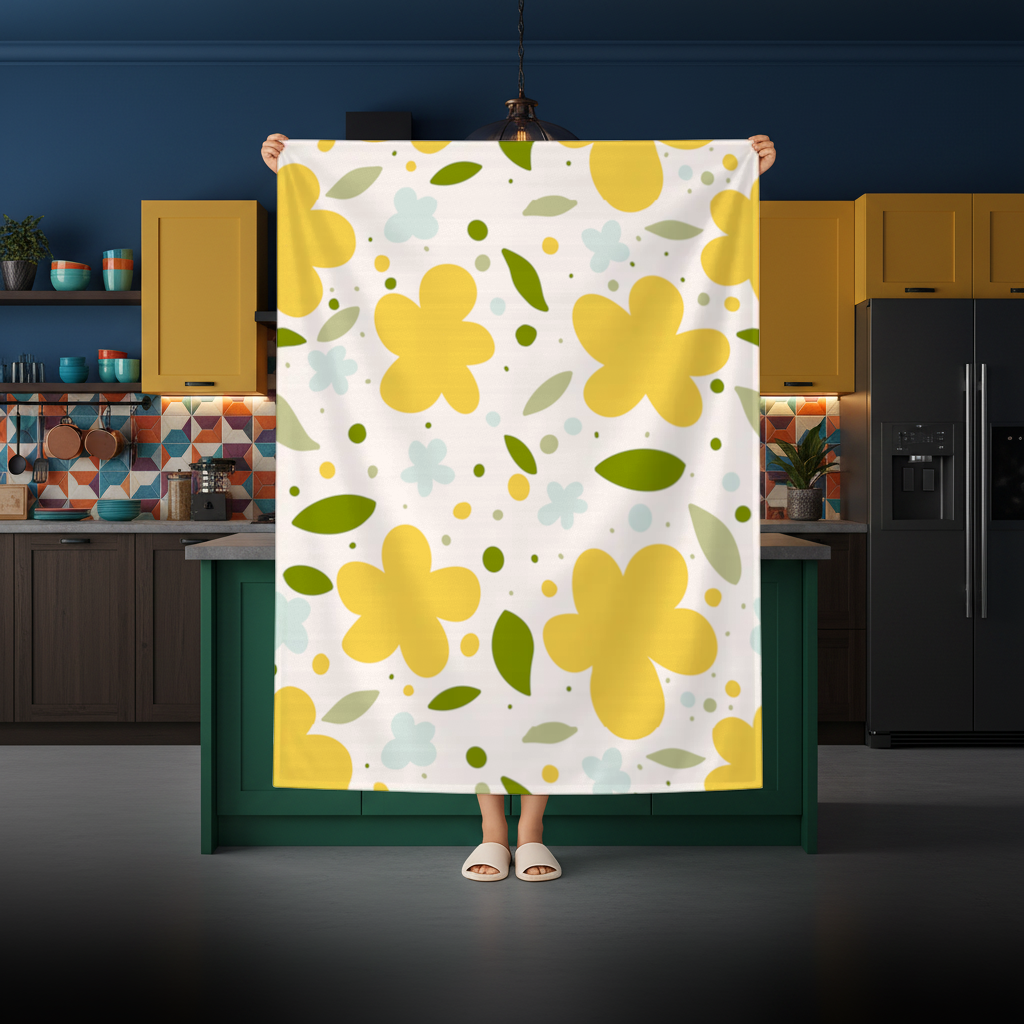 Yellow Floral and Leaf Boho Seamless Pattern Rectangular Tablecloth