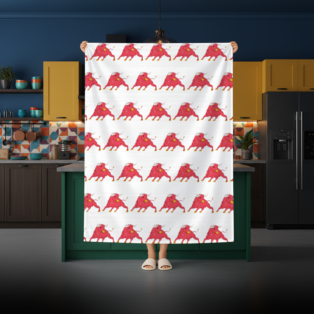 Spanish Red Bull Illustration Inspired by Matador Theme Rectangular Tablecloth