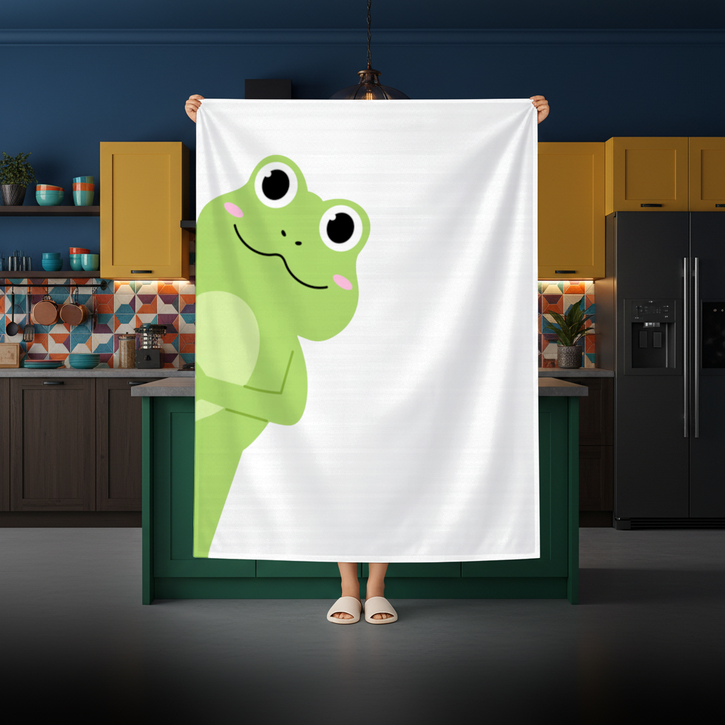 Cute Green Frog Peek-a-Boo Illustration Rectangular Tablecloth