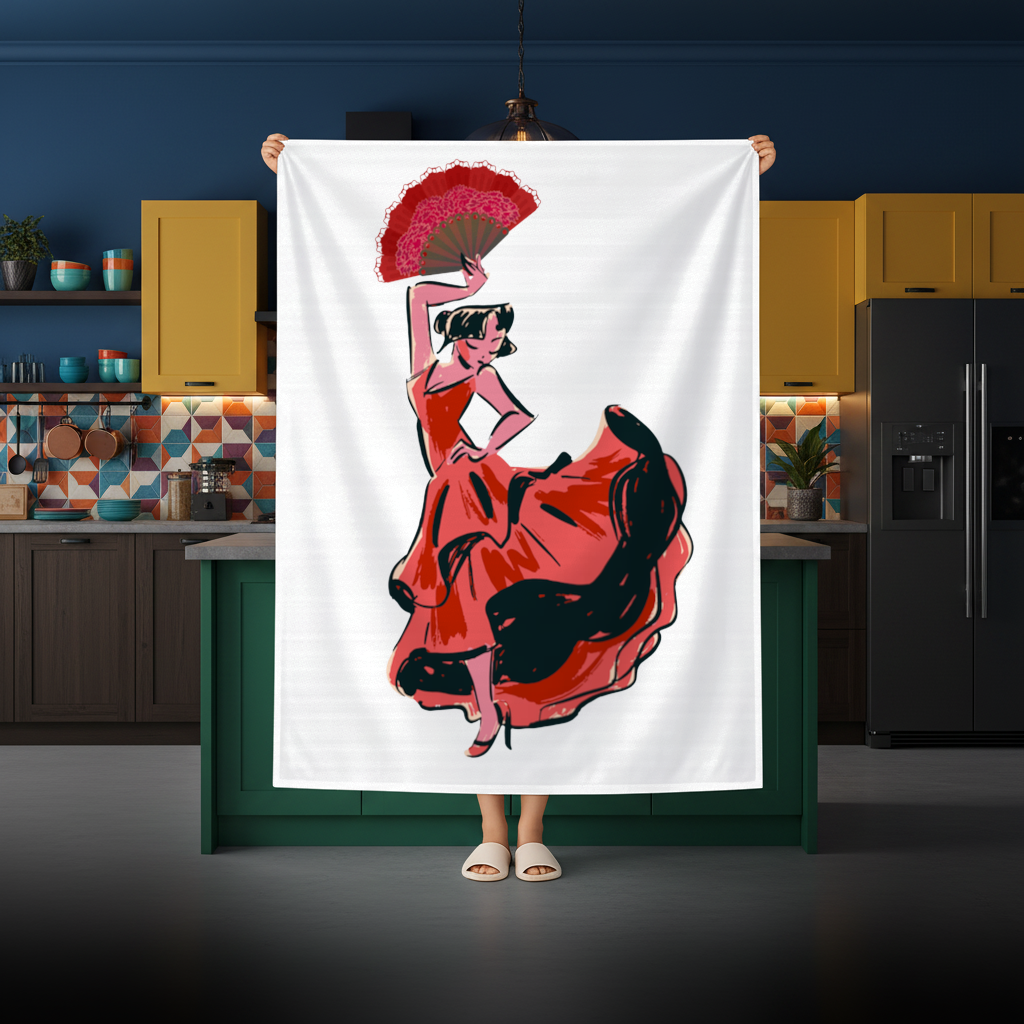 Flamenco Dancer with Fan Illustration Rectangular Tablecloth