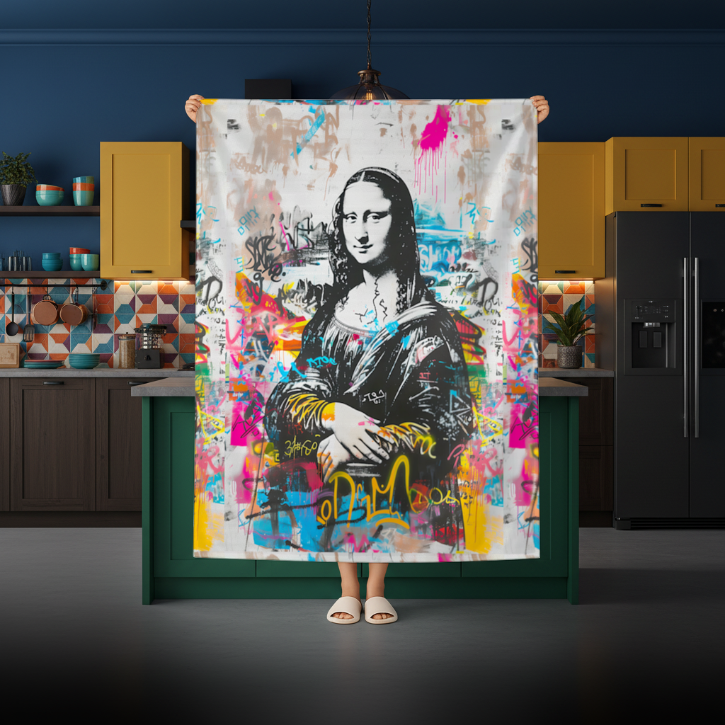 Graffiti Style Modern Mona Lisa Illustration Rectangular Tablecloth