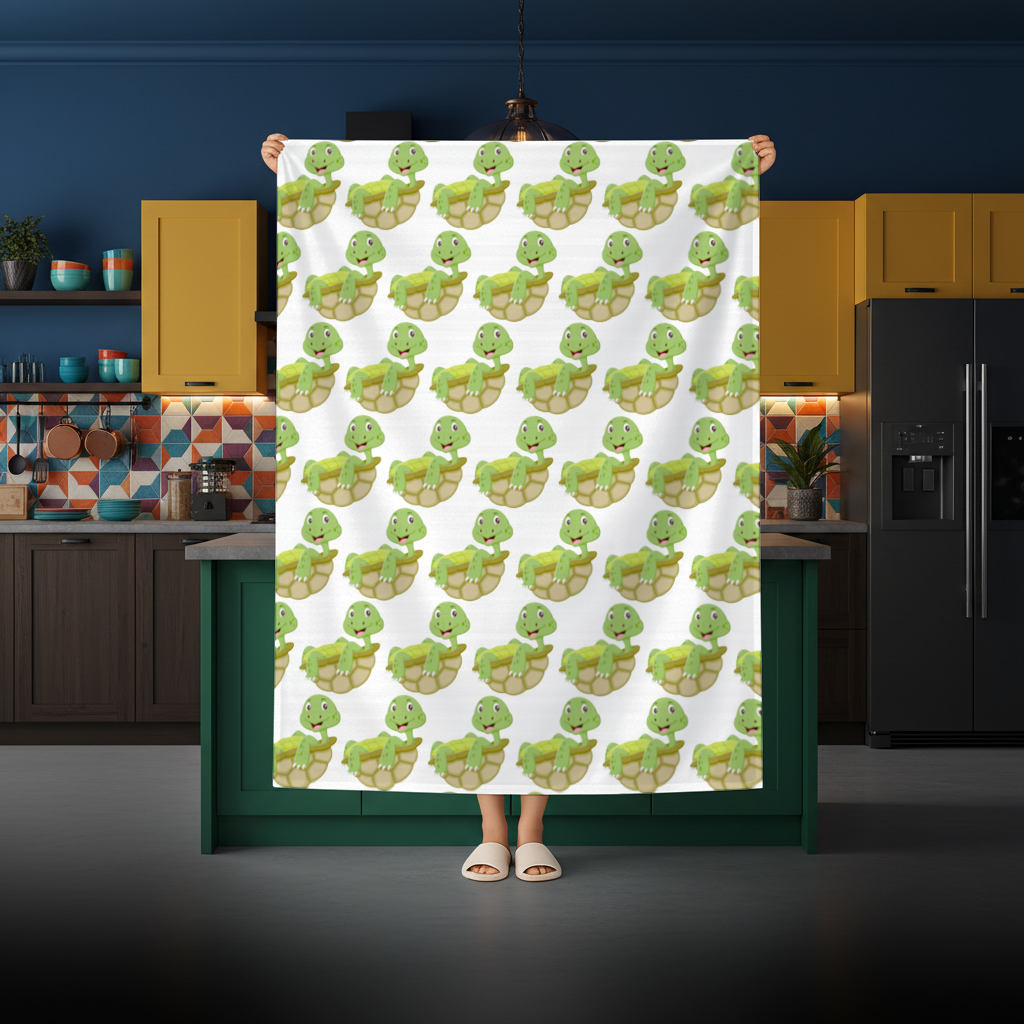 Happy Smiling Green Turtle in Shell Rectangular Tablecloth