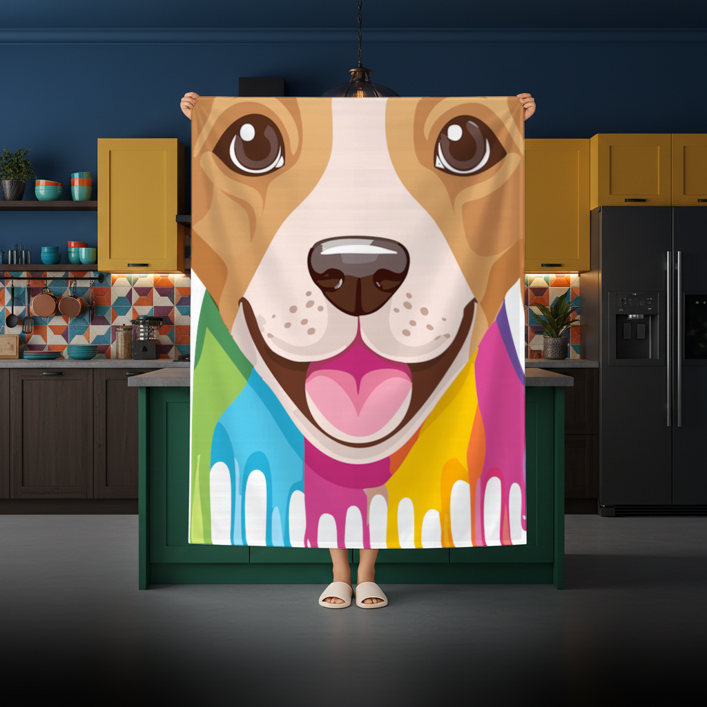 Happy Dog with Colorful Paint Drips Rectangular Tablecloth