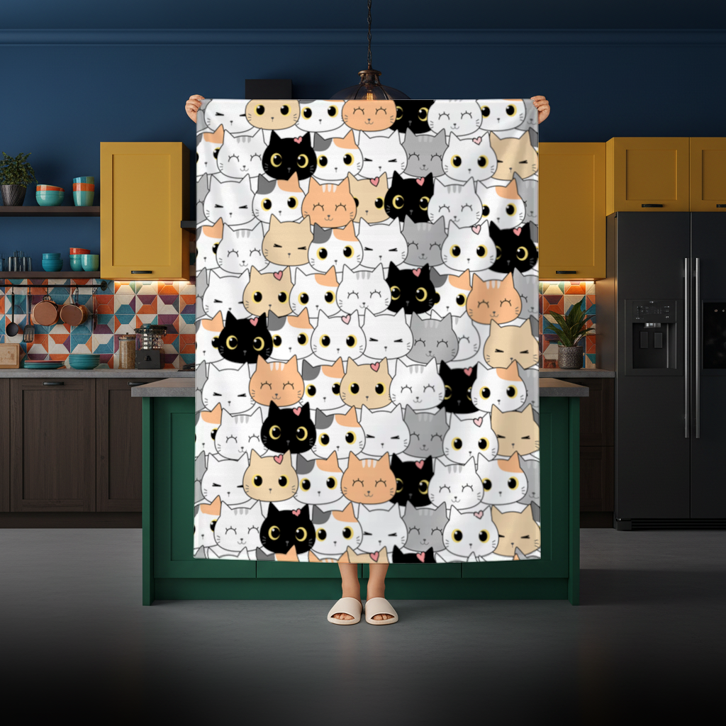 Colorful Cute Cat Faces Seamless Pattern Rectangular Tablecloth