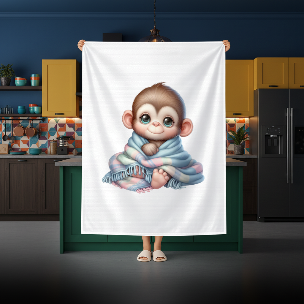 Cute Baby Monkey Wrapped in Blanket Rectangular Tablecloth