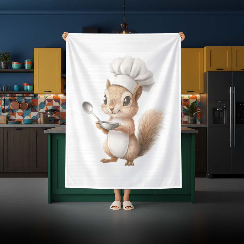 Whimsical Little Chef Squirrel Rectangular Tablecloth