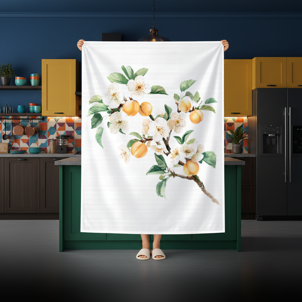 Watercolor Apricot Blossom Branch Rectangular Tablecloth