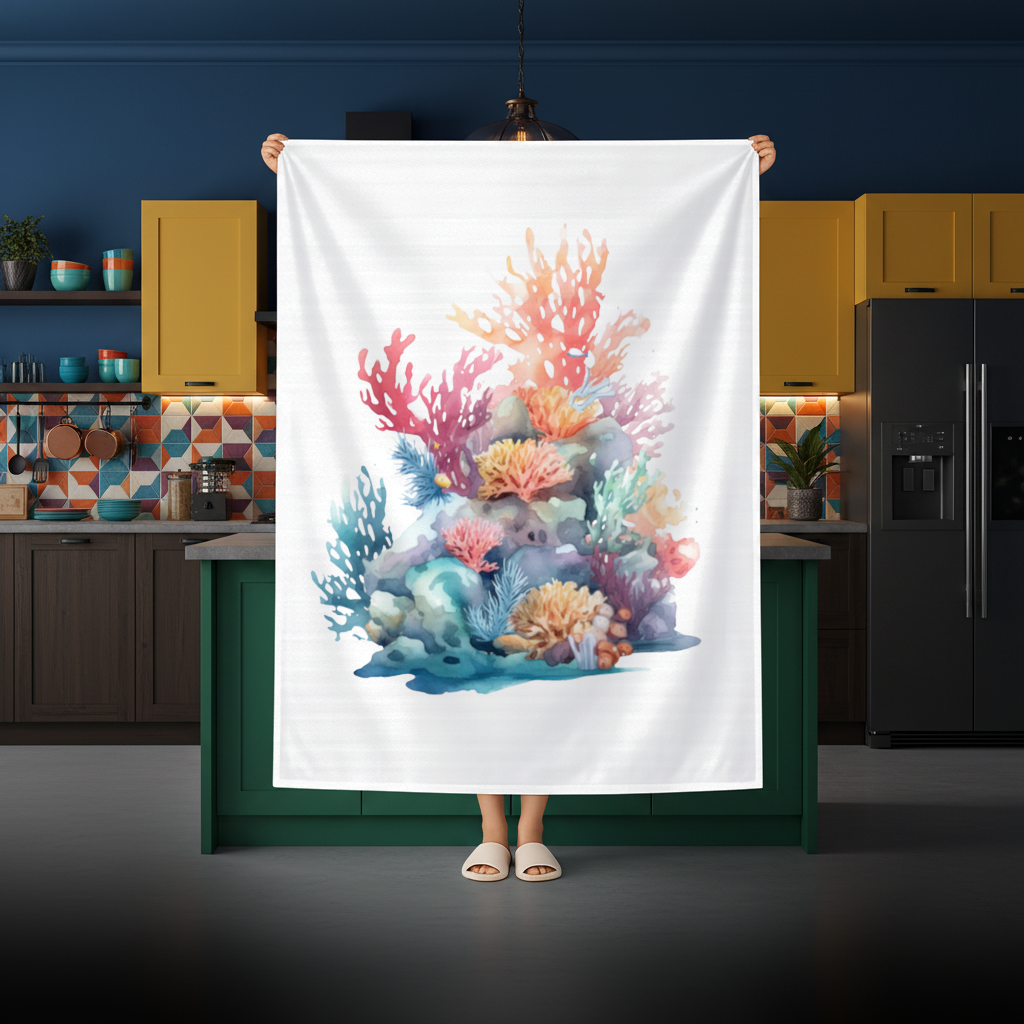 Vibrant Watercolor Coral Reef Scene Rectangular Tablecloth