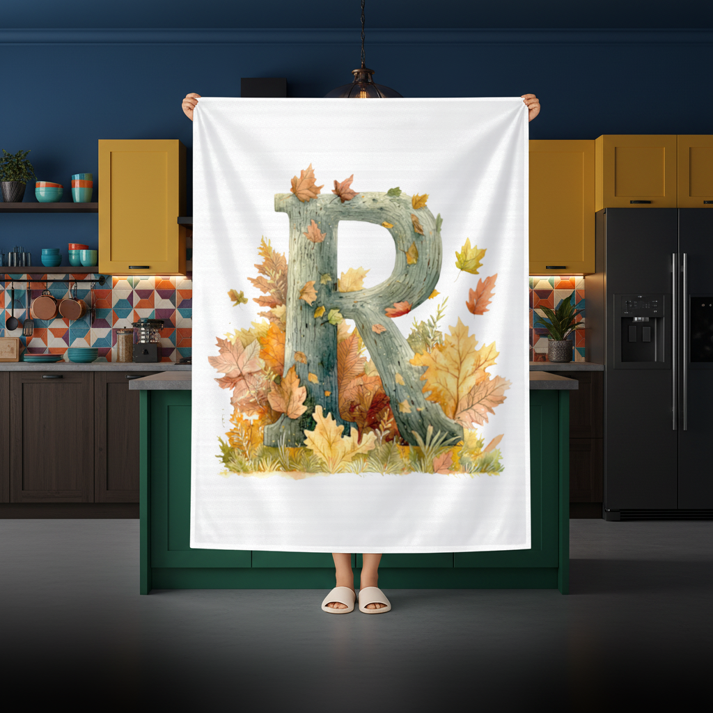 Autumn Letter R with Fall Leaves Rectangular Tablecloth