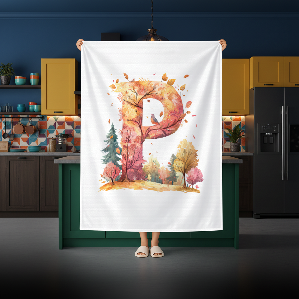Autumn Forest Letter P with Bird Rectangular Tablecloth