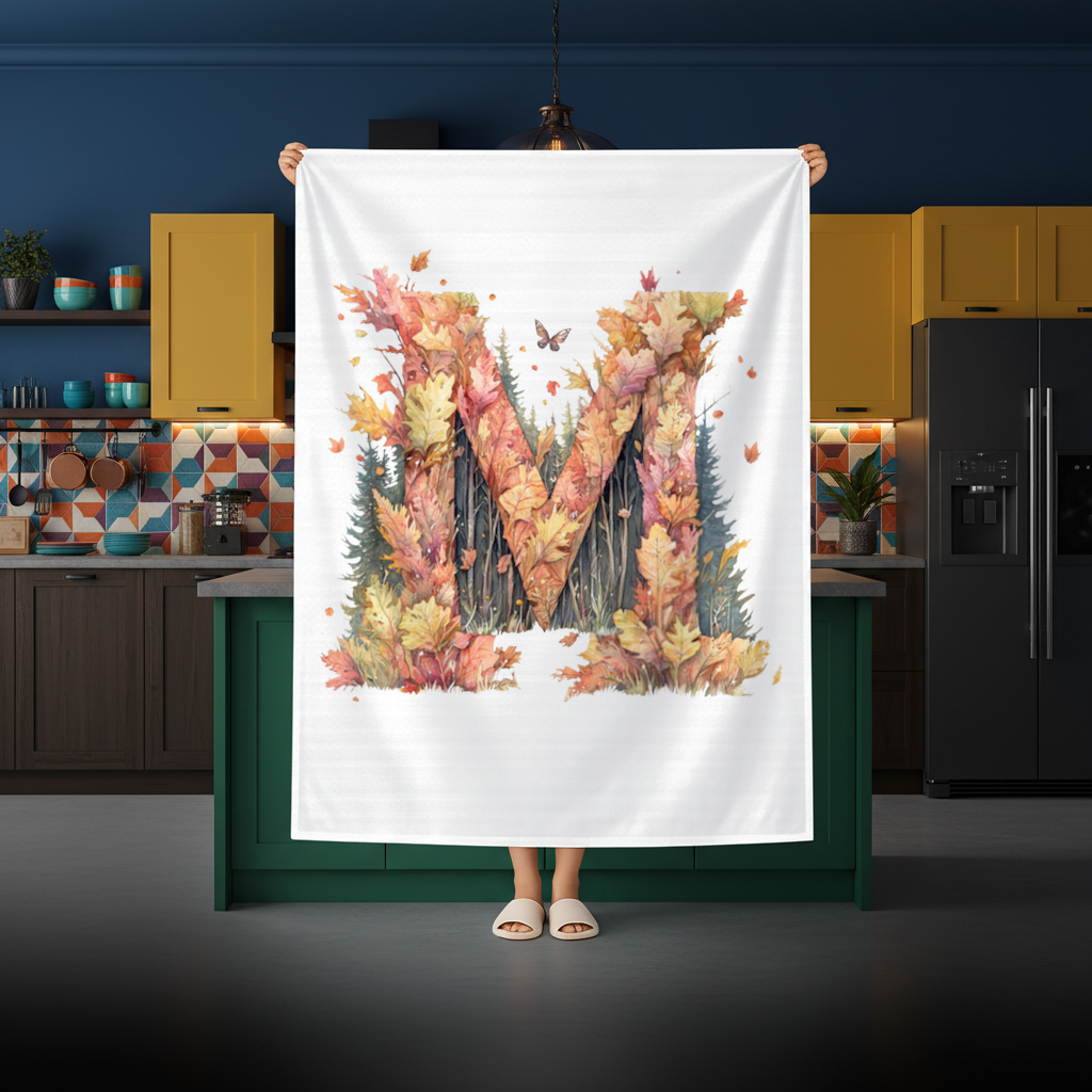 Autumn Letter M With Fall Leaves Rectangular Tablecloth