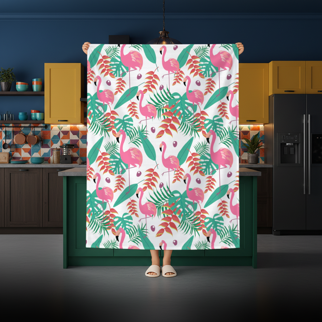 Pink Flamingo Tropical Leaves Rectangular Tablecloth