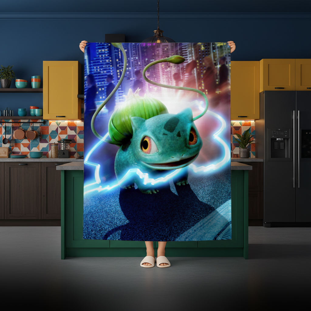 Glowing Neon Creature in Night City Rectangular Tablecloth