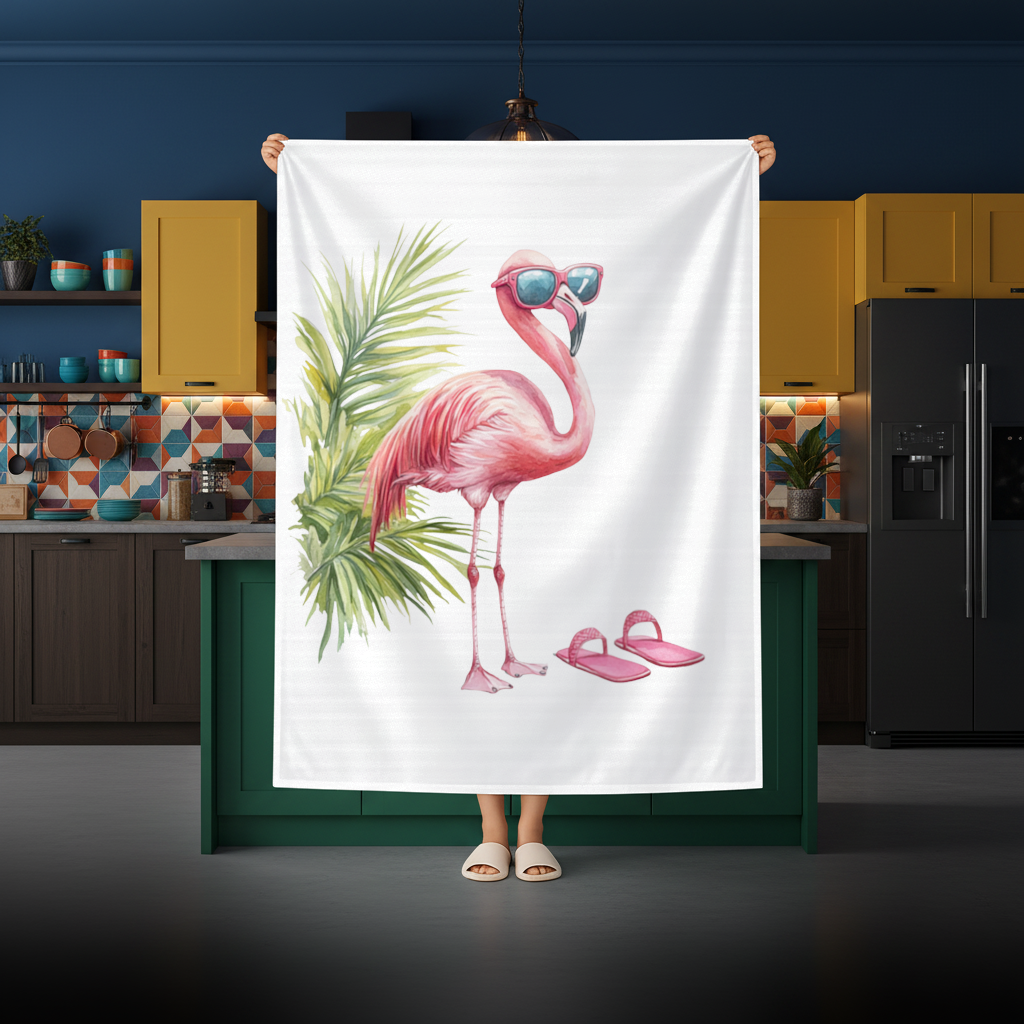 Güneş Gözlüklü Pembe Flamingo Masa Örtüsü