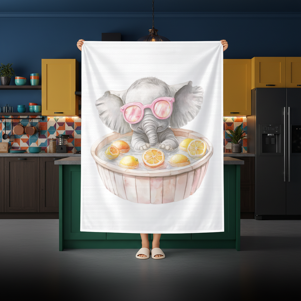 Baby Elephant in Pink Sunglasses Citrus Bath Rectangular Tablecloth