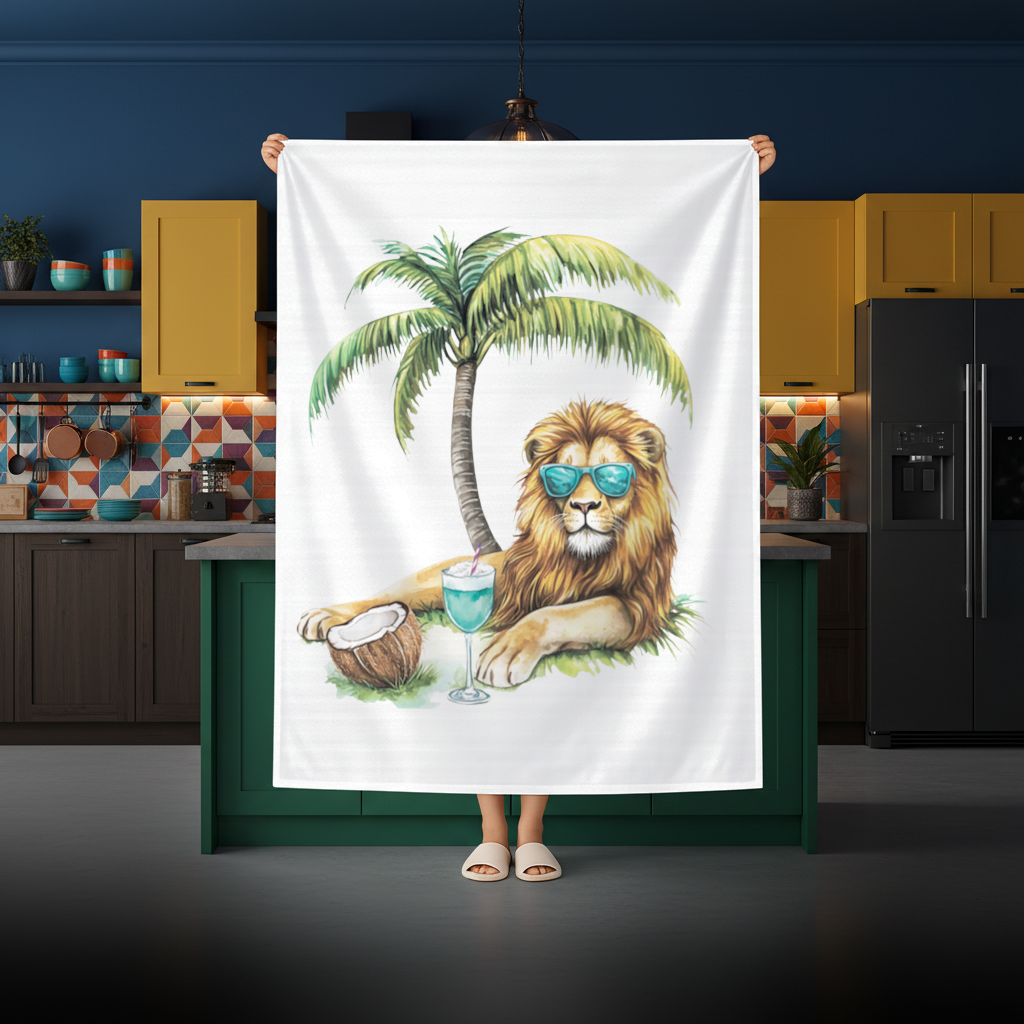 Yaz Tatili Yapan Gözlüklü Aslan Masa Örtüsü