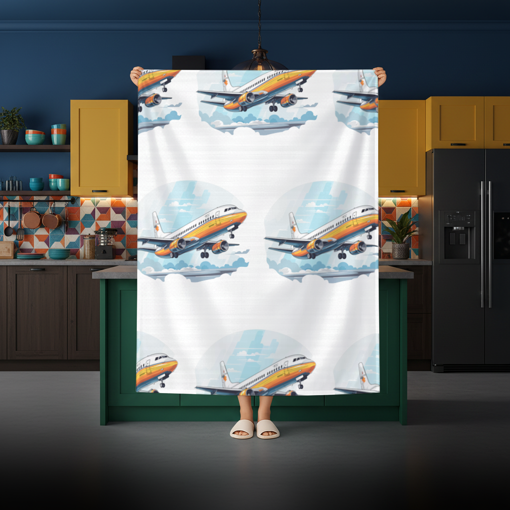 Nostaljik Turuncu Yolcu Uçağı Masa Örtüsü