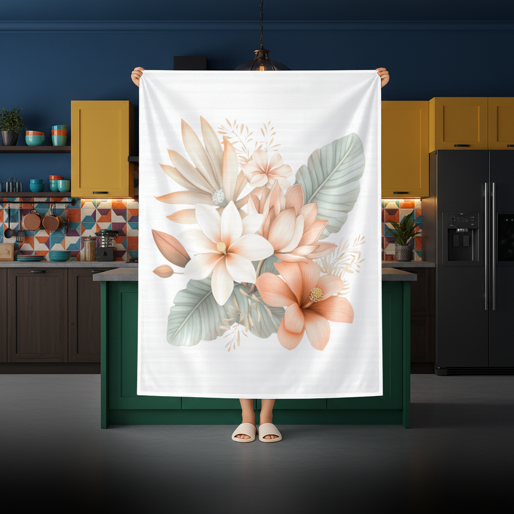 Şeftali Tonlu Tropikal Çiçek Buketi Masa Örtüsü