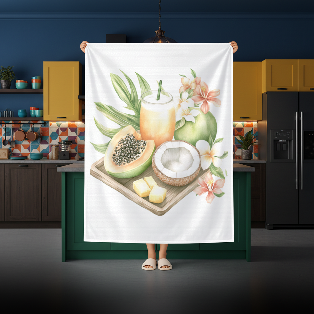 Tropical Papaya and Coconut Juice Rectangular Tablecloth