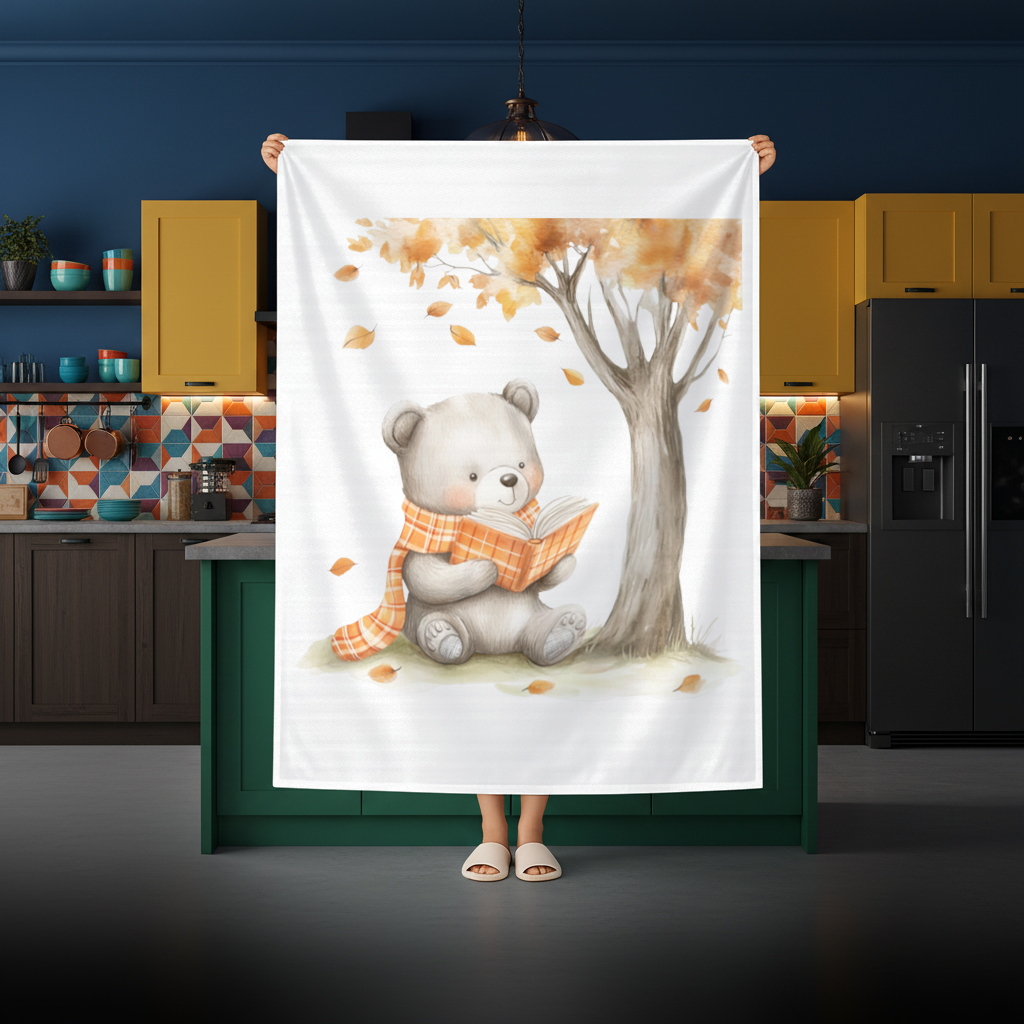 Reading Bear with Orange Scarf Rectangular Tablecloth