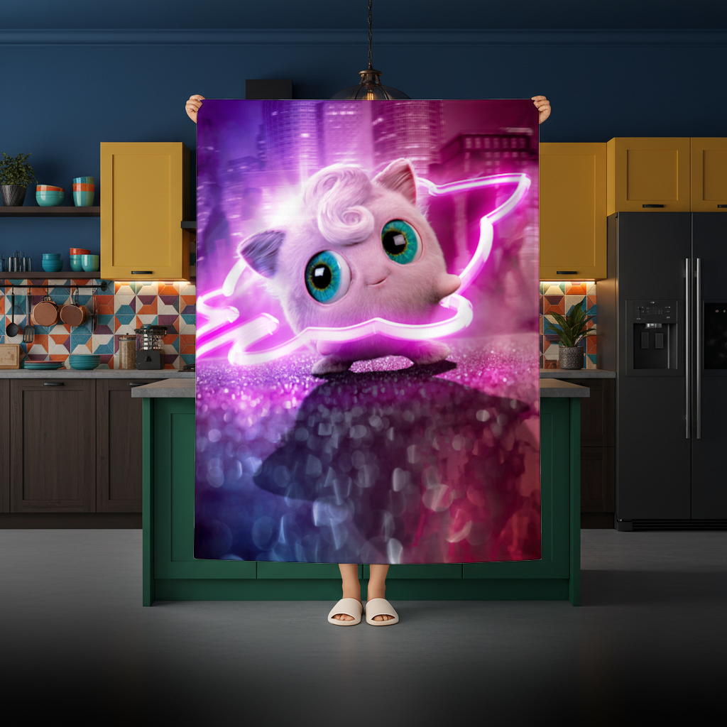 Cyberpunk Pink Fluffy Creature Rectangular Tablecloth