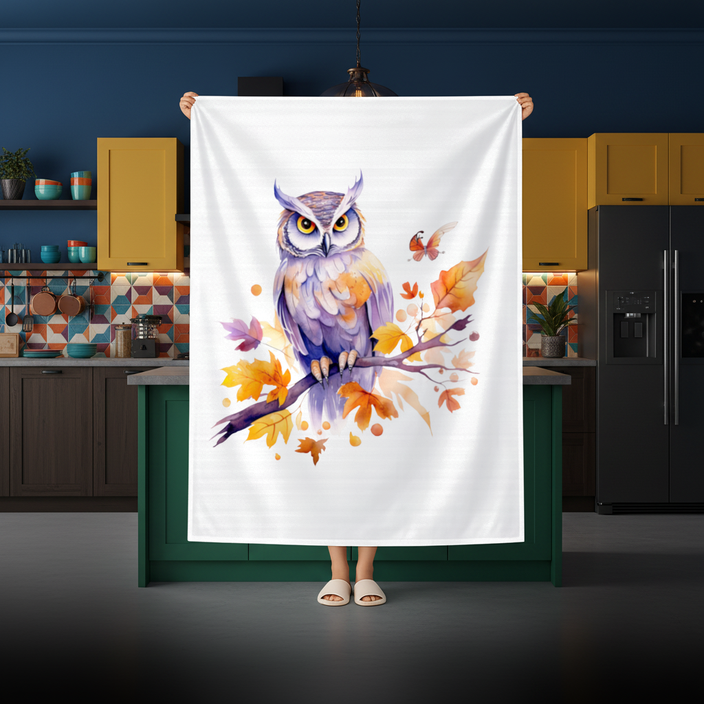 Whimsical Autumn Owl and Butterfly Rectangular Tablecloth