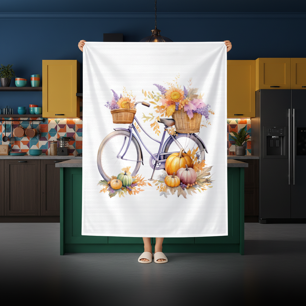 Balkabaklı ve Ayçiçekli Sonbahar Bisikleti Masa Örtüsü