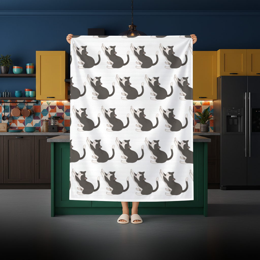 Stretching Tuxedo Cat Rectangular Tablecloth