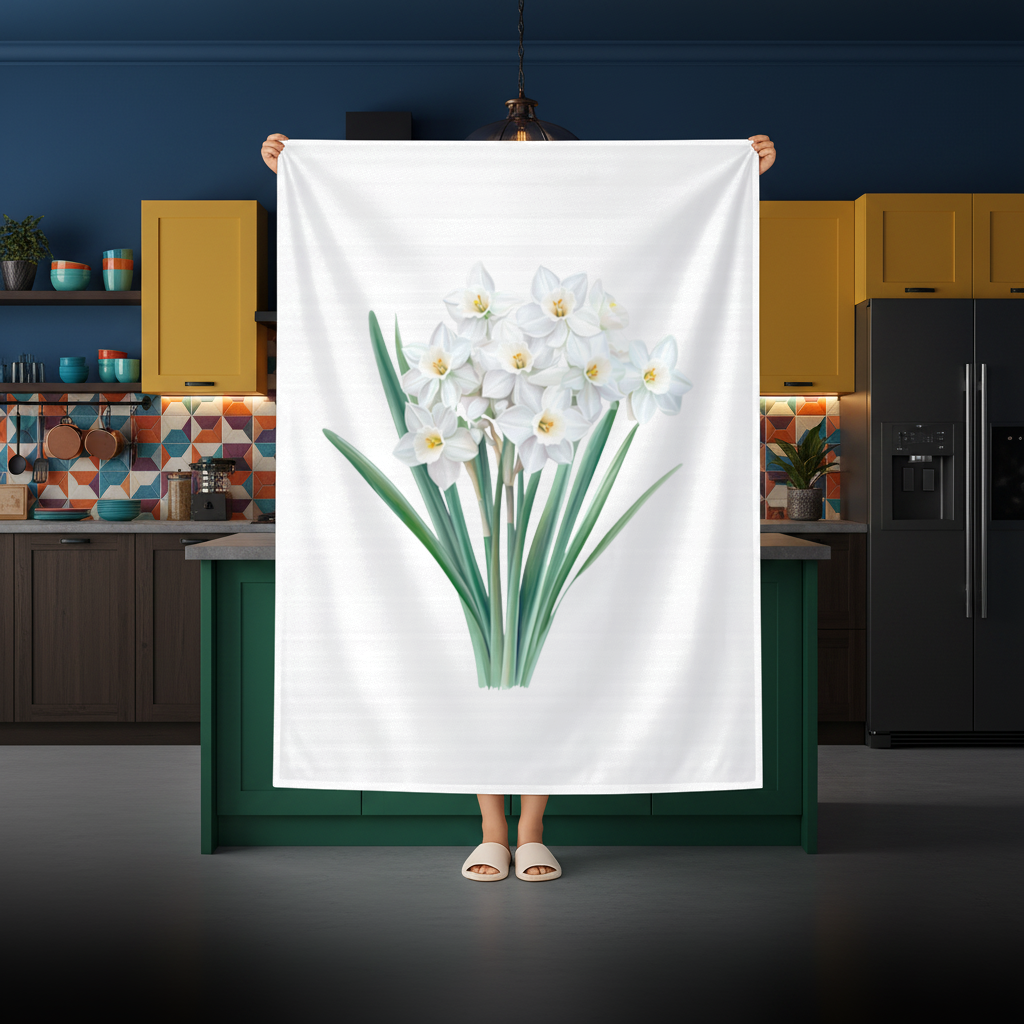 White Daffodil Bouquet Botanical Rectangular Tablecloth