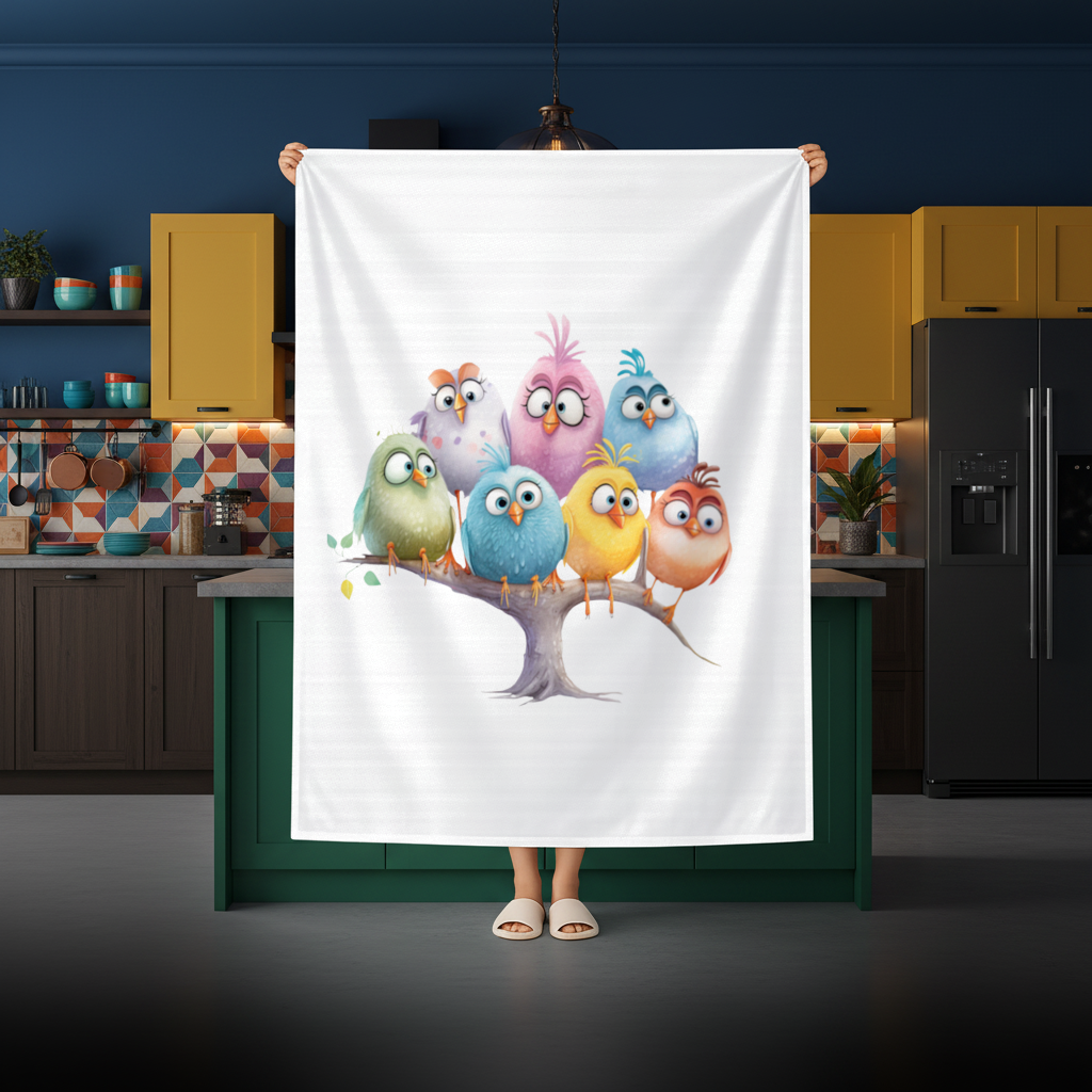 Whimsical Colorful Birds on Branch 