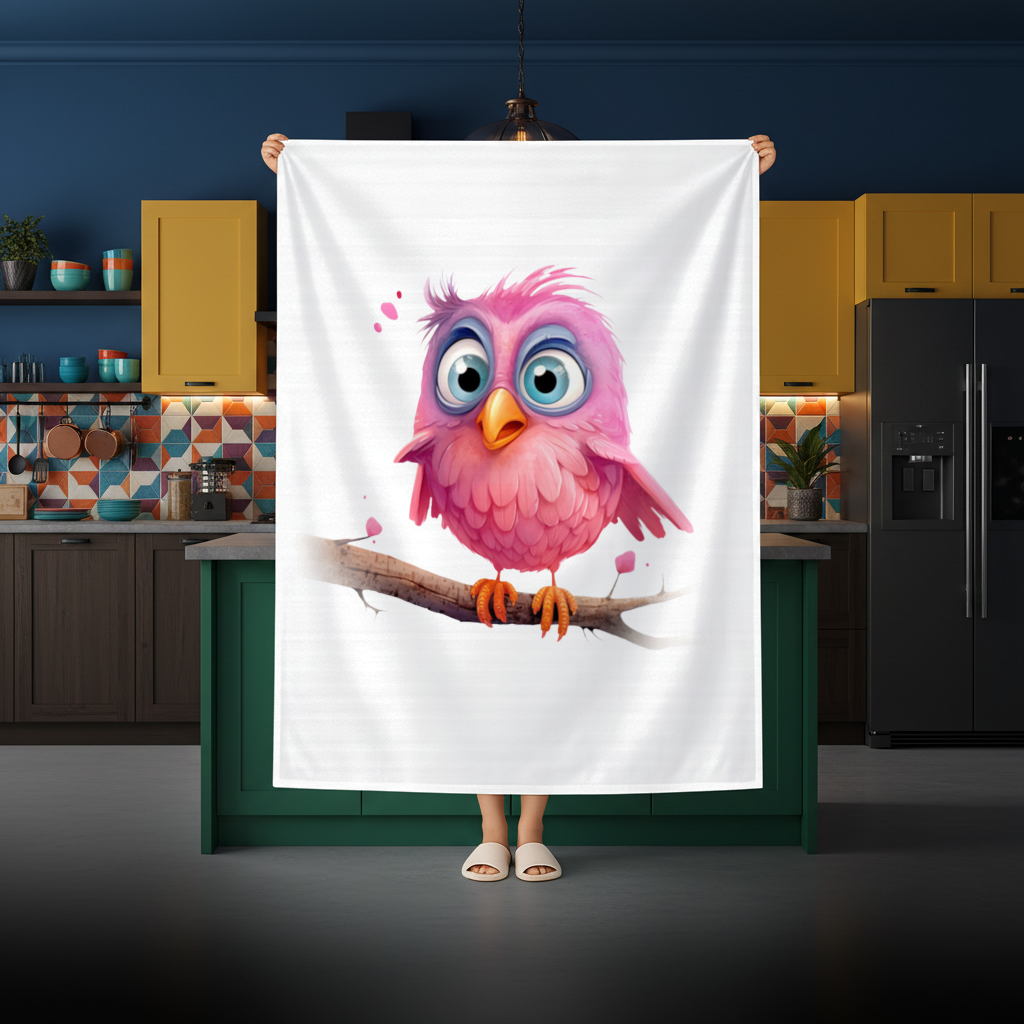 Cute Pink Bird with Large Blue Eyes 