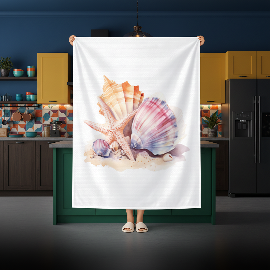 Watercolor Coastal Seashells Rectangular Tablecloth
