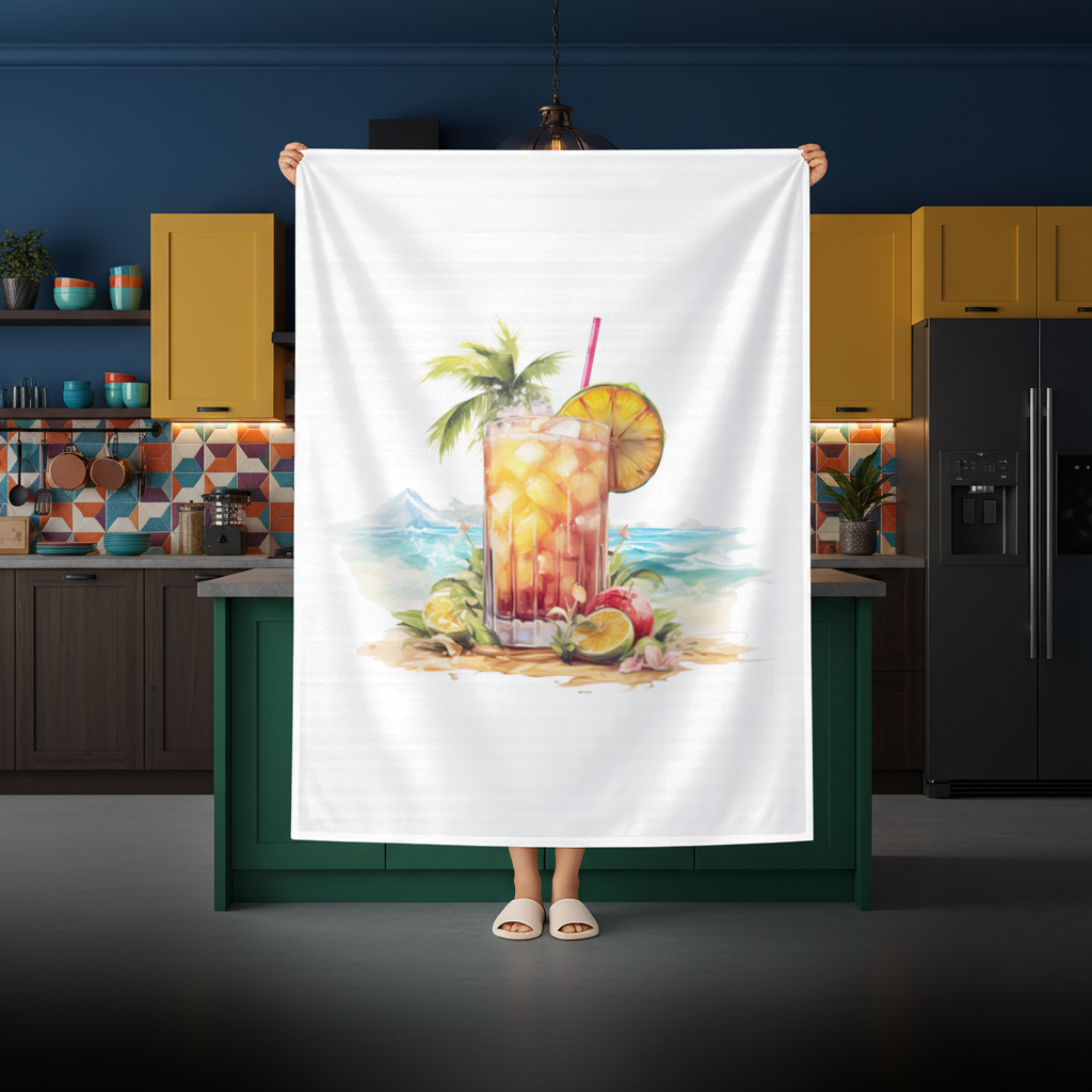 Tropical Island Beach Cocktail with Fruit Rectangular Tablecloth