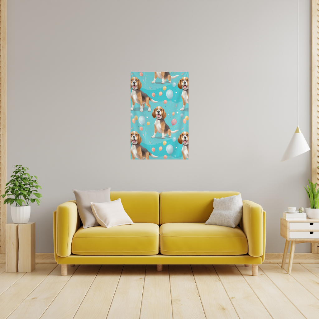 Cute Beagle Dog and Colorful Balloons Seamless Pattern Wall Tapestry