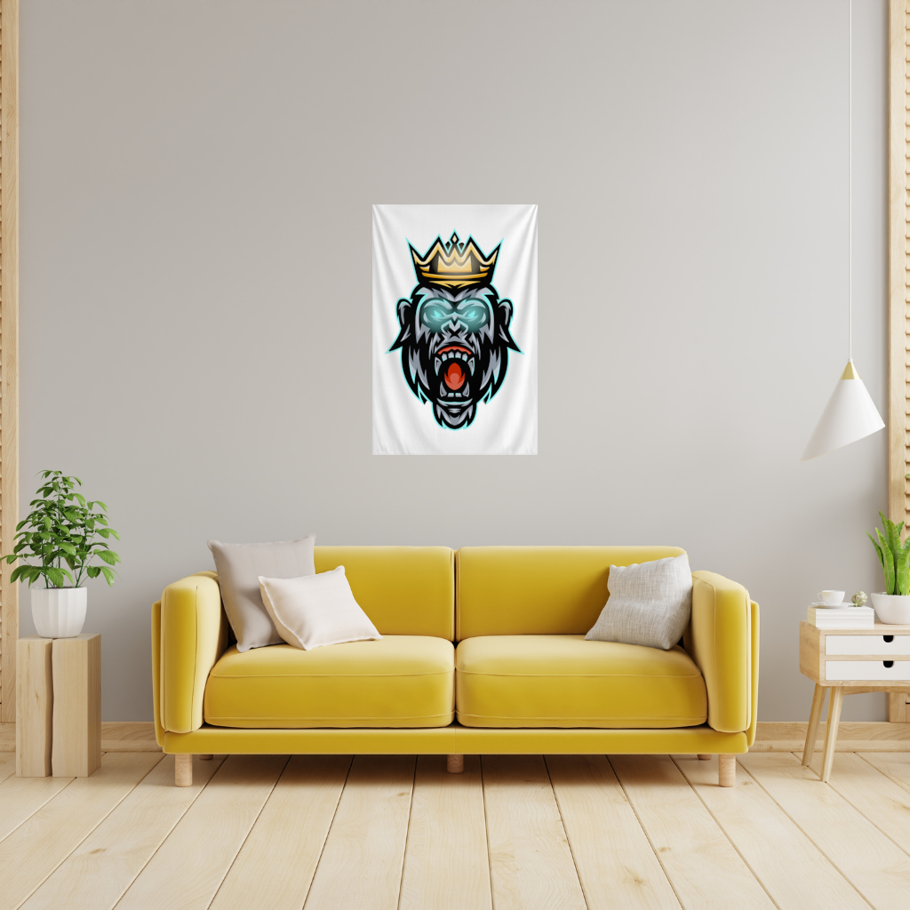 Angry Gorilla King with Crown Graphic - Neon Mascot Design Wall Tapestry