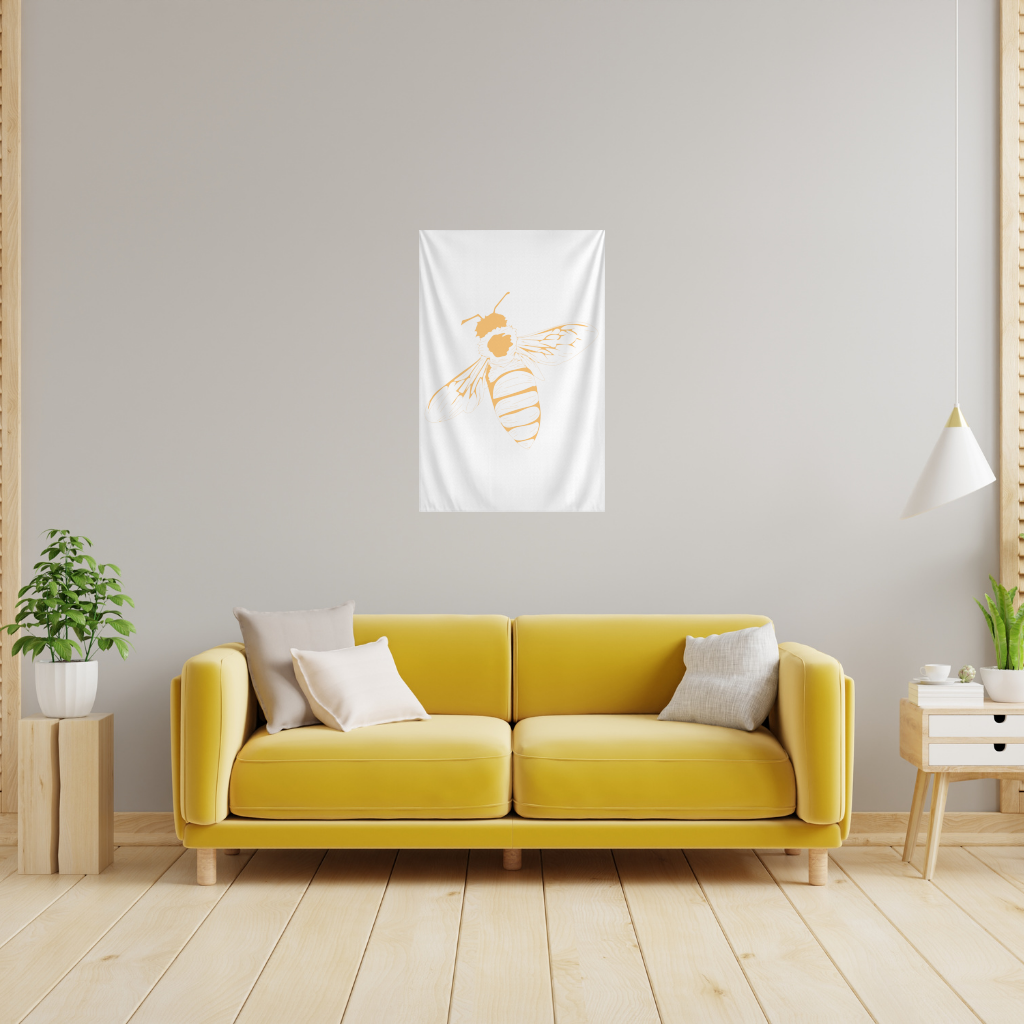 Minimal Orange Bee Illustration Wall Tapestry
