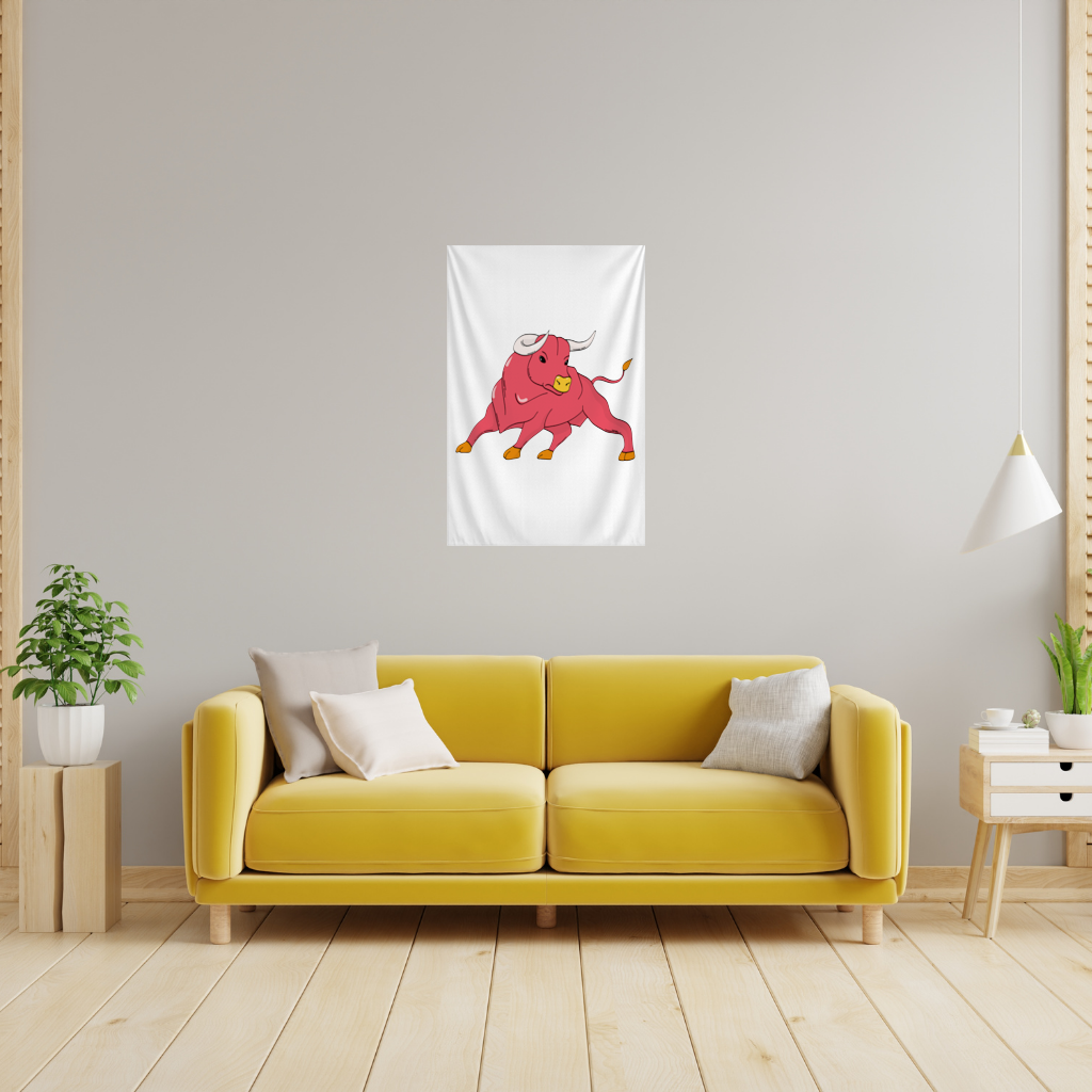 Spanish Red Bull Illustration Inspired by Matador Theme Wall Tapestry