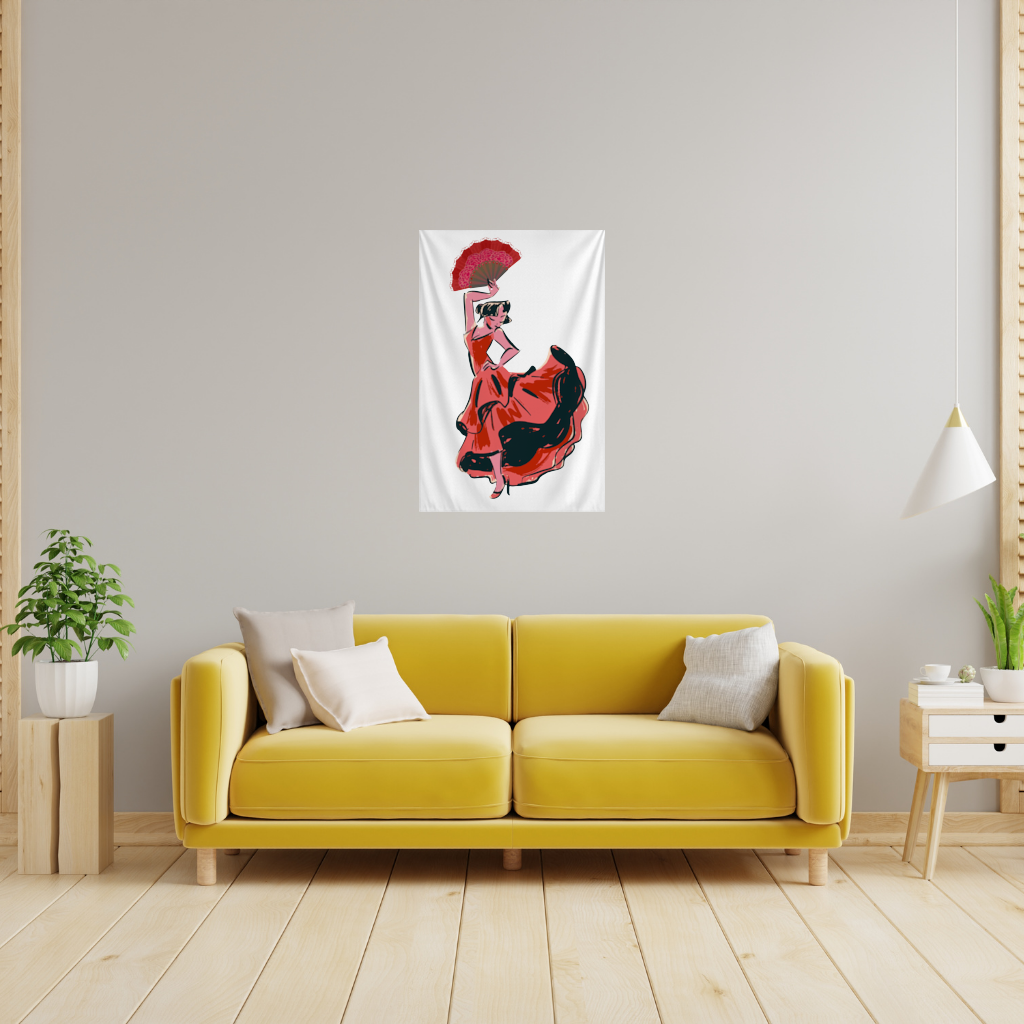 Flamenco Dancer with Fan Illustration Wall Tapestry
