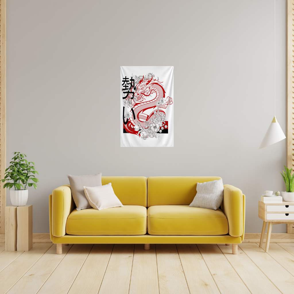 Japanese Dragon with Floral Design Wall Tapestry