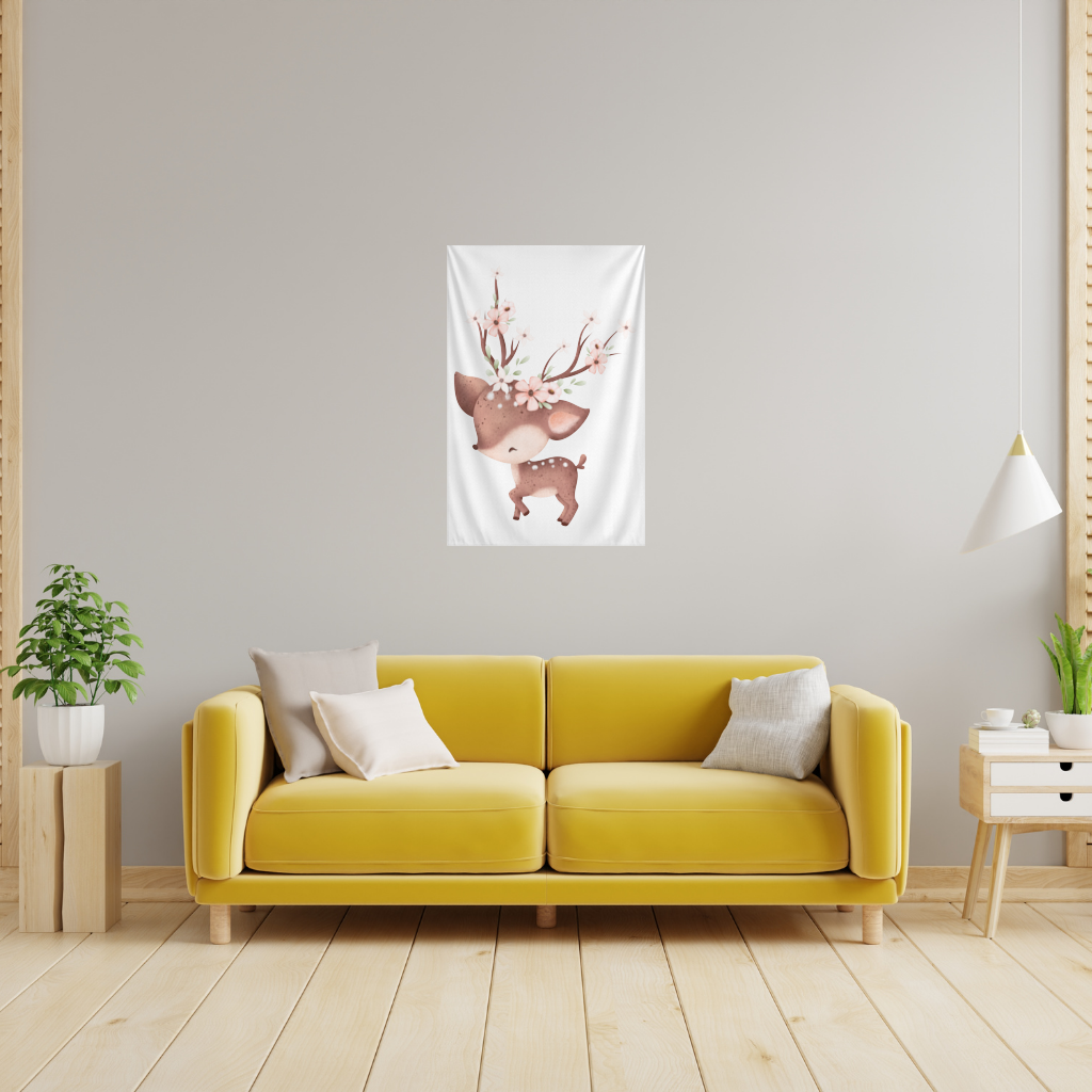 Cute Baby Deer with Floral Antlers Wall Tapestry